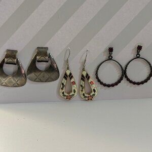 Vintage Earrings lot Dangle Hoops Door knockers and Cloisonne for Pierced Ears